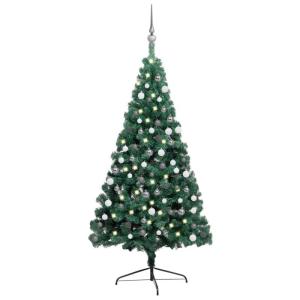 Künstlicher Halb-Weihnachtsbaum Beleuchtung Kugeln Grün 120 cmGrün und grau