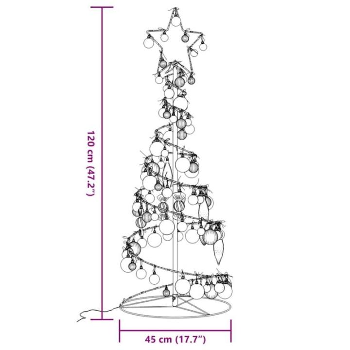 Kerstboom kegelvorm met ballen 80 leds warm wit 120 cm