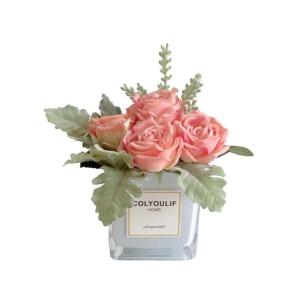 Kunstblumen Künstliche Blumen mit Glasvase, künstliche Seidenrose, künstliche Pflanzen in Töpfen, Tischdekoration, Badezimmer-Ornamente, Heimdekoration für jeden Anlass