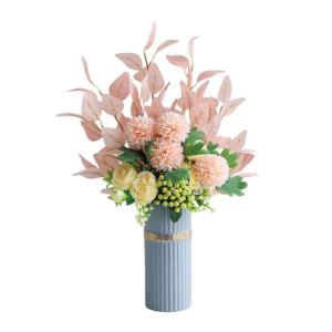 Kunstblumen Kunstseidenblumen mit Vase für Heimdekoration und Hochzeit, Blumenarrangement, Valentinstagsgeschenke, Kunstblumen für jeden Anlass