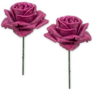 Kunstrozenbloemen met steel als kunstmatige decoratieve rozen van was, 2 roze rozenblaadjes als echt voor bloemstukken, bloemendecoratie, waxrozen als kunstrozen, begraafplaats, gr