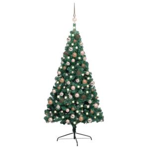 Künstlicher Halb-Weihnachtsbaum Beleuchtung Kugeln Grün 240 cmGrün und Rose