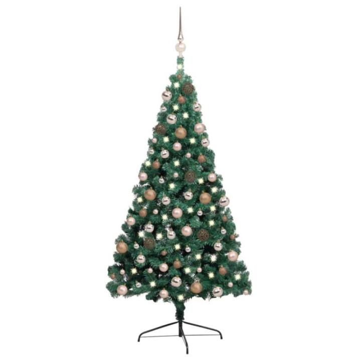 Künstlicher Halb-Weihnachtsbaum Beleuchtung Kugeln Grün 240 cmGrün und Rose