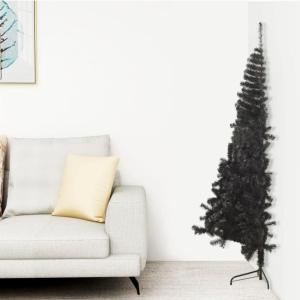 Schwarzer künstlicher halber Weihnachtsbaum, Tannenbaum mit Metallständer, Weihnachtsdekoration fürs Zimmer (240 cm)
