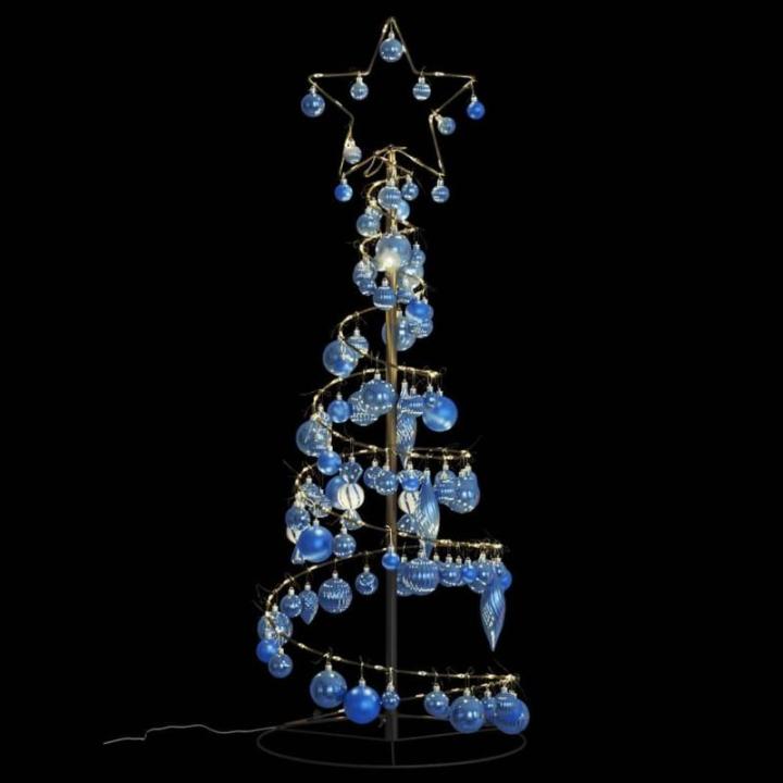 Kerstboom kegelvorm met ballen 80 leds warm wit 120 cm