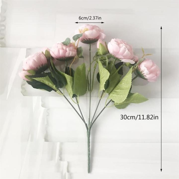 Rose Pink Silk Peony Bloemen Boeket 5 Grote Hoofd en 4 Knoppen Nep Bloemen voor Thuis Bruiloft Decoratie Indoor (L,6 * 30cm)
