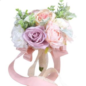 Künstlicher Rosenblumenstrauß mit Spitzenband, Simulation Hochzeitsstrauß für Valentinstag, Hochzeit, Braut, Fotografie-Requisiten