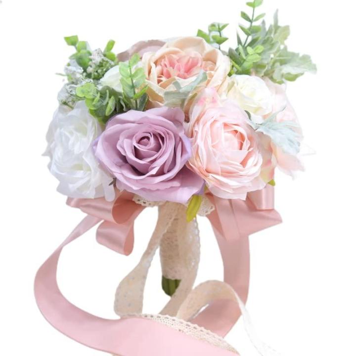 Künstlicher Rosenblumenstrauß mit Spitzenband, Simulation Hochzeitsstrauß für Valentinstag, Hochzeit, Braut, Fotografie-Requisiten