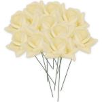 Kunstrozenbloemen met steel als kunstmatige decoratieve rozen van was, 10 crème-witte rozenblaadjes als echt voor bloemstukken, bloemendecoratie, waxrozen als kunstrozen, begraafp