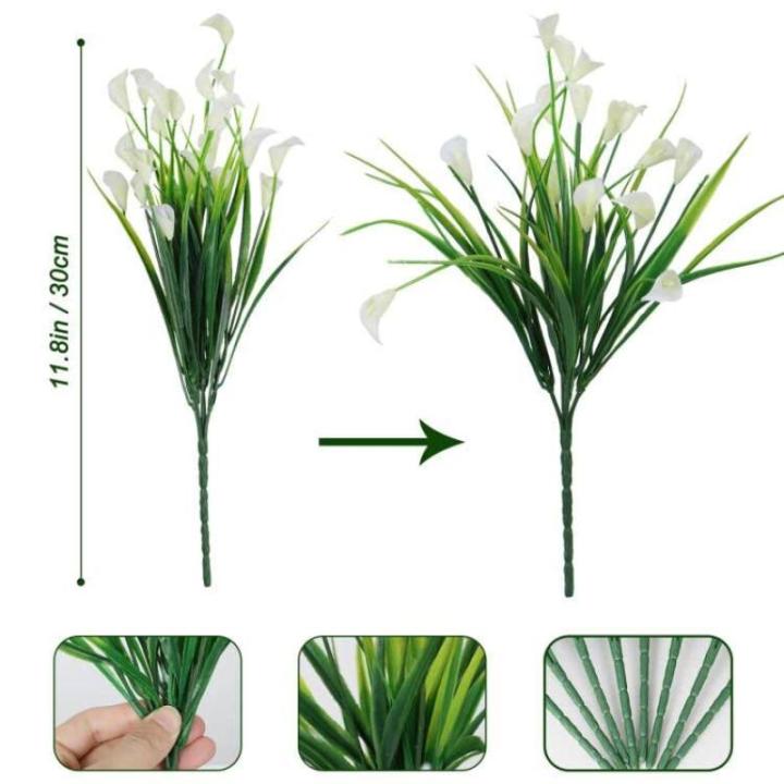 Calla Lily Kunstbloemen, 8 bundels kunstbloemen, UV-bestendige plastic bloemen, , balkon, boeket, planten voor balkon, tuin, raam, binnen en buiten