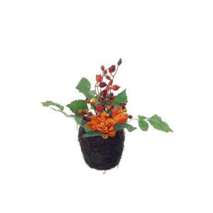 .de Decoratief bloemstuk dahlie, rozenbottels Abed in mand, oranje-rood, 17cm, Ø10cm - kunstarrangement