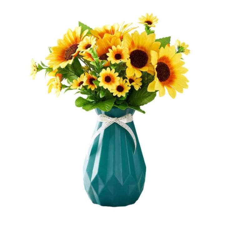 Kunstblumen Künstliche Sonnenblume, für Badezimmer, Küche, rustikal, Tischdekoration, Regal, für Immer Blumen (Sonnenblume + mit Vase) für jeden Anlass