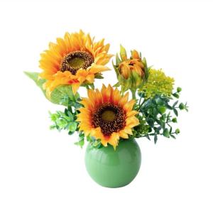 Kunstblumen Simulations-Sonnenblumen-Kunstblumen-Arrangement mit Keramiktopf, gefälschte Seidenblumen-Tischdekorationszubehör für jeden Anlass