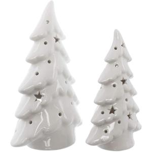 Kerstdecoratie LED deco LED spar wit in set van 2