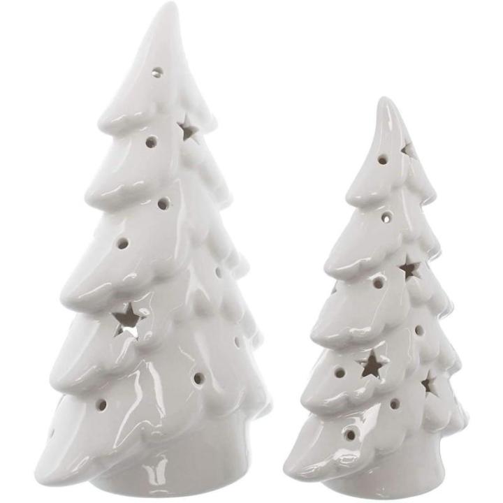 Kerstdecoratie LED deco LED spar wit in set van 2