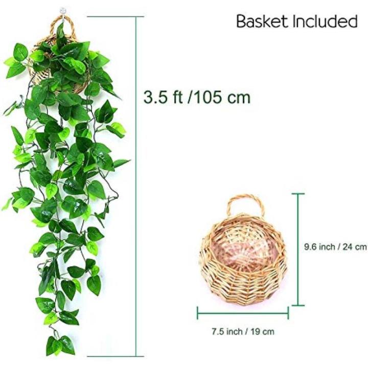Kunstmatige hangplanten met houten mand, 107 cm kunstmatige hangplanten in potten voor kantoor, keuken, tuin, feest, wanddecoratie (klimop)