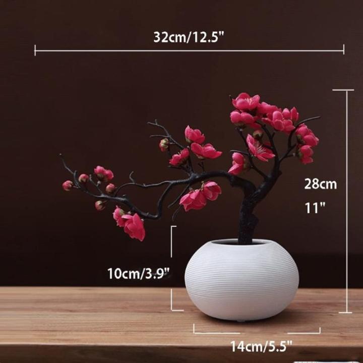 Kunstblumen Künstliche Blumen Pflaumenblüte mit Topf, Simulationsblume Tischdekoration Zubehör Seidengefälschte Pflanzen für Büro Zuhause für jeden Anlass