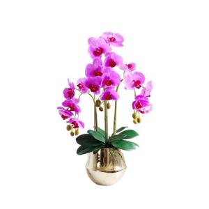 Kunstblumen Künstliche Blumen für den Innenbereich, Seidenorchideenblüten in Goldener Keramikvase, Dekorationsgeschenk für Freunde und Familie, schöne Form für jeden Anlass