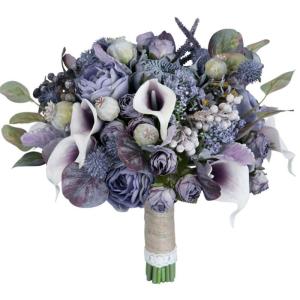 Künstlicher Blumenstrauß, künstlich, lila, grau, für Frau und Mädchen, Geburtstag, Urlaub