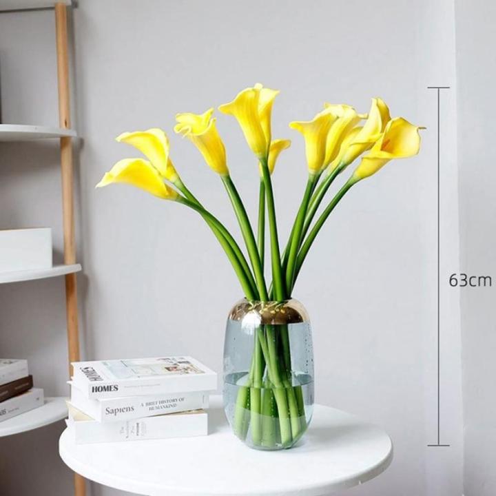 Kunstblumen Künstliche Blumen im Topf – Faux Calla Lily Blumen Grünpflanzen mit Glasvase für Heimdekoration, Hochzeitstisch für jeden Anlass