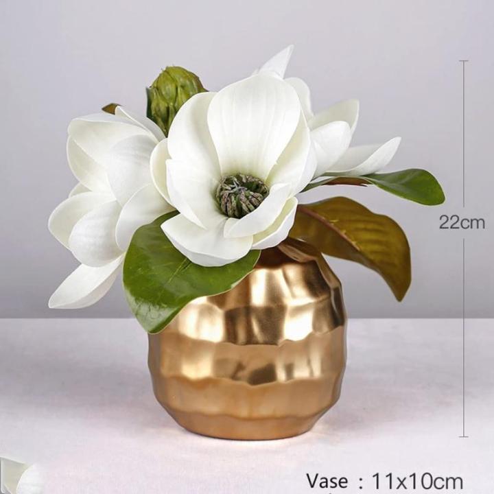 Kunstblumen Künstliche Magnolienblumen mit Vase, kleine künstliche Pflanzen im Innenbereich, Kunstpflanzen im Topf für Wohnkultur, Schlafzimmer, Badezimmer für jeden Anlass