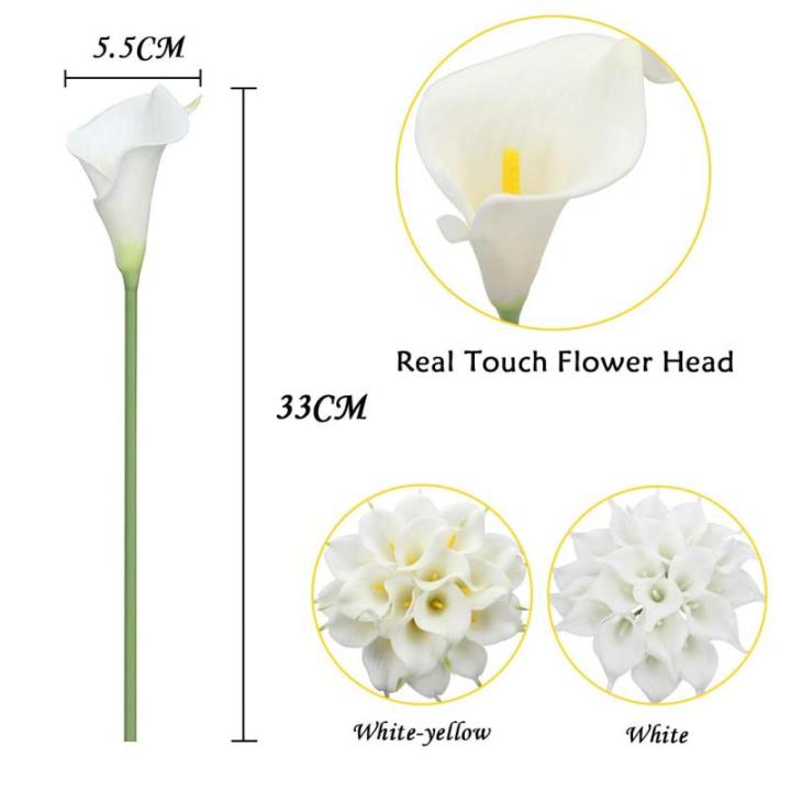 20 Stück Künstlich Calla Lilie Braut Blume Latex Wahre Berührung Familie Dekoration Party Hochzeit Hotel Dekoration Blumenstrauß (Weiß-Gelb)