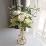 Kunstblumen Künstliche Pfingstrosenblumen, künstliche Blumensträuße, mit Kunstvase aus Eisen, gefälschte Pfingstrosenarrangements, für Party- und Heimdekoration für jeden An