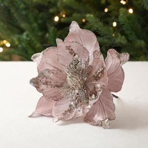 6 stuks kerstbloemen, glitterbloemen, kerstdecoratie, kerstboomversiering voor kerstboom, kerstkrans, bruiloft, tuin, Nieuwjaar, roze, 6 stuks