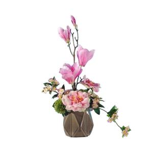 Kunstblumen Künstliche Pflanzen drinnen in Zementtöpfen, künstliche Pflanzen Magnolie/Birnenblüte für drinnen und draußen, Büro-Schreibtisch-Dekor für jeden Anlass