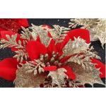12 stuks glitter kerstboomversieringen Kerstmis bloemen ornament kerstdecoratie kerstboomhanger 14 cm (rood)