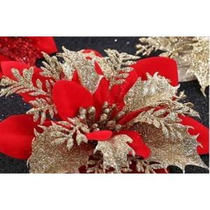 12 stuks glitter kerstboomversieringen Kerstmis bloemen ornament kerstdecoratie kerstboomhanger 14 cm (zilver)