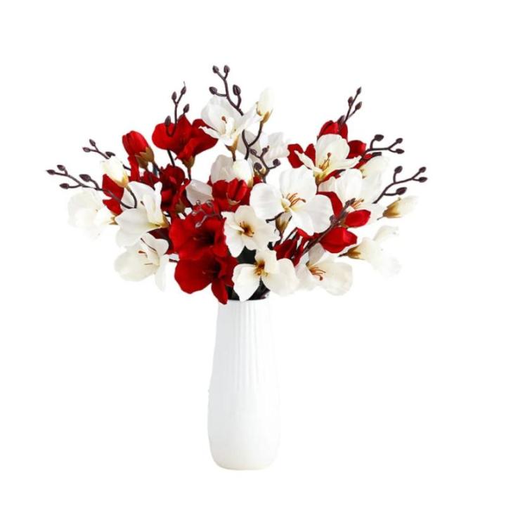 Kunstblumen Künstliche Magnolienblume mit Vase, Hochzeitsdekoration, realistischer Seidenblumenstrauß für den Heimtisch, Blumengeschäft, 4 Farben für jeden Anlass