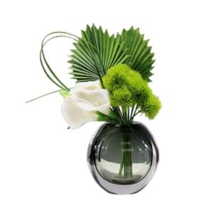 Kunstblumen Kleine künstliche Blumen in Vase, grüne Pflanze, Glasblumenarrangement, für Tischdekoration im Home Office für jeden Anlass