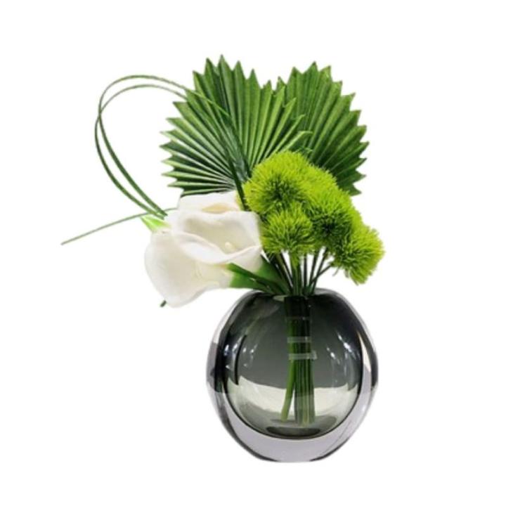 Kunstblumen Kleine künstliche Blumen in Vase, grüne Pflanze, Glasblumenarrangement, für Tischdekoration im Home Office für jeden Anlass