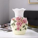 Dekorative Dekoration für Zuhause: Blumenarrangements im chinesischen Stil, getrocknete Blumen, TV-Schrankdekoration, Kunsthandwerk, Keramik (Hellgelb, M)