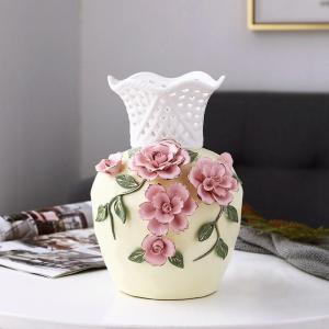 Dekorative Dekoration für Zuhause: Blumenarrangements im chinesischen Stil, getrocknete Blumen, TV-Schrankdekoration, Kunsthandwerk, Keramik (Hellgelb, M)