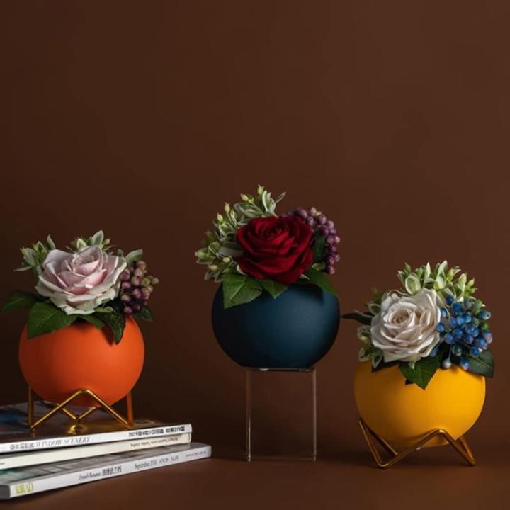Kunstblumen Künstliche Blumen mit Keramikvase, gefälschte Seidenblumen, nordisches Licht, Luxus-Simulationsblume, Heimtischzubehör für jeden Anlass