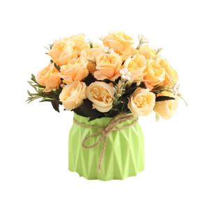 Kunstblumen Künstliche Blumen, Seidenblumen, Blumensträuße mit Keramikvase, Tischdekoration, gemischte künstliche Blumenarrangements für jeden Anlass