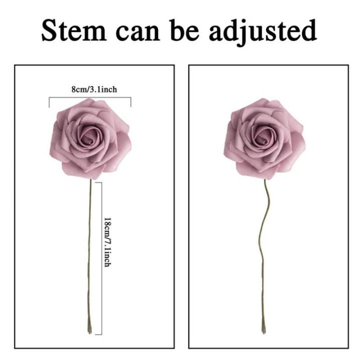 Kunstbloemen, rozen, 25 stuks kunstrozen met stelen voor Valentijnsdag, bruidsfeesttafels, boeketten, bruid, woondecoratie, stofroze paars