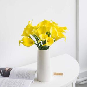 20 stuks kunstbloemen Calla lelie, bruid, latex, ware aanraking, familie, decoratie, feest, bruiloft, hotel, decoratie, boeket (geel)