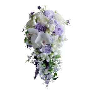 Wassertropfen Brautstrauß Wasserfall künstliche weiße lila Blume Hochzeit Requisiten