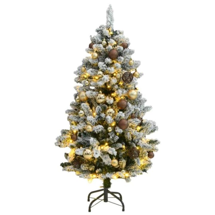 Kerstboom, verlichte dennenboom, kunstboom met 8 verlichtingsmodi, kerstdecoratie, decoratieve boom, kunstkerstboom, inklapbaar, 150 leds en ballen, 120 cm