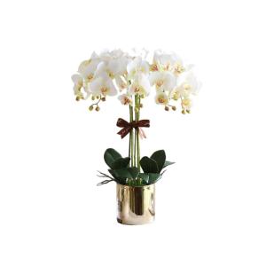 Kunstblumen Künstliche Blume mit goldenem Blumentopf, künstliche Orchideen – 12 Zweige, Elegante künstliche Orchideen, Bonsai-Simulationsblume für jeden Anlass