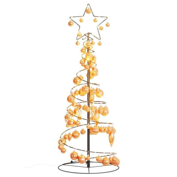 Kerstboom kegelvorm met ballen 80 leds warm wit 120 cm