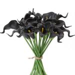 24 Stück Schwarze Calla-Lilien-Blumen, künstlich für Dekorationen, Schwarze künstliche Blumen, Calla-Lilien-Blumenstrauß für Hochzeit, Tafelaufsätze, Blumen-Dekoration, Heim