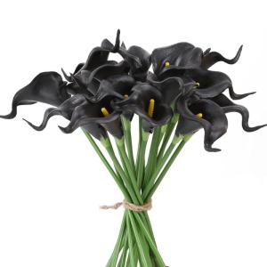 24 Stück Schwarze Calla-Lilien-Blumen, künstlich für Dekorationen, Schwarze künstliche Blumen, Calla-Lilien-Blumenstrauß für Hochzeit, Tafelaufsätze, Blumen-Dekoration, Heim