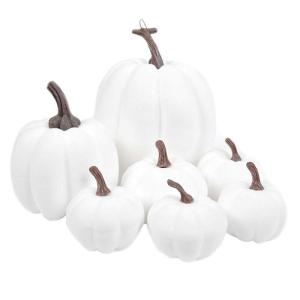 7 stuks kunstpompoenen, kunstpompoenen, Halloween-pompoenen, neppompoen voor Halloween-decoratie, festival, boerderij, keukentafel, wit