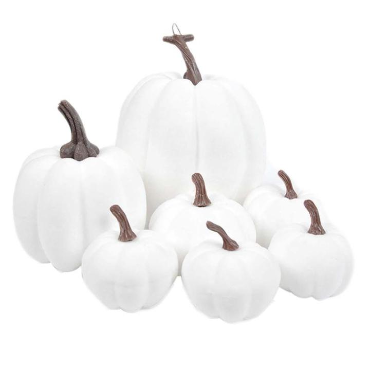 7 stuks kunstpompoenen, kunstpompoenen, Halloween-pompoenen, neppompoen voor Halloween-decoratie, festival, boerderij, keukentafel, wit