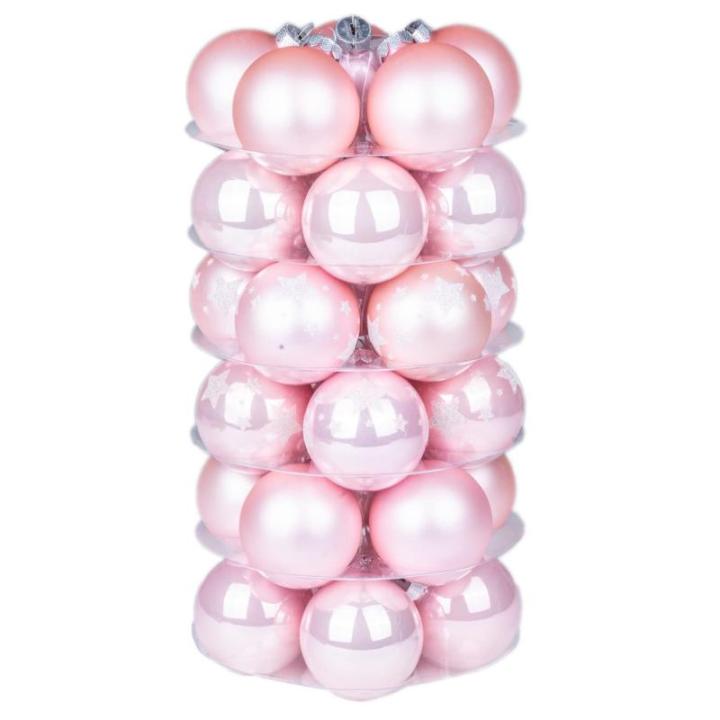 Inge Glazen , mooie van glas, 30 ballen in doos, kerstboomversiering, kerstboomballen (Lovely Magnolia sterren, roze)