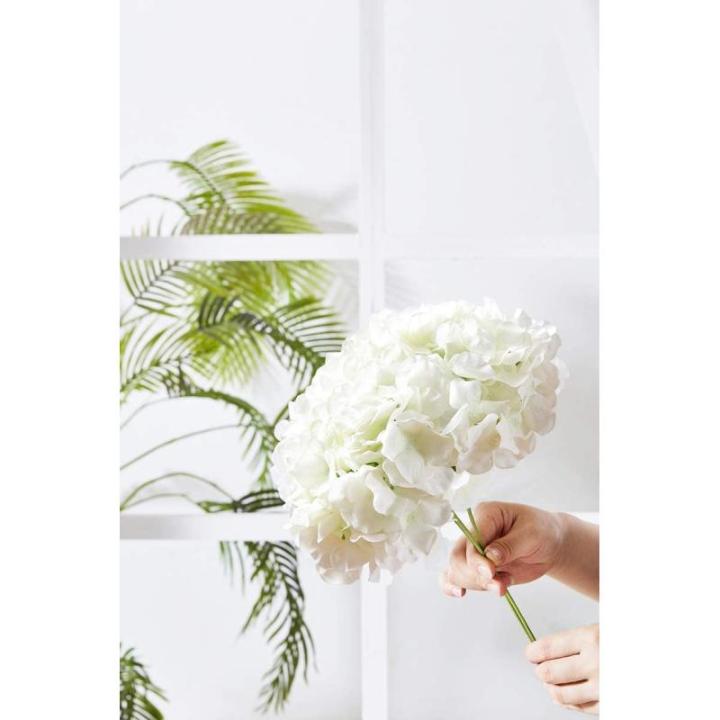 Kunstbloemen, hortensia, 10 stuks, kunstmatige hortensia-koppen met stelen, voor bloemstuk, bruiloftsfeest, huis, hotel, wit